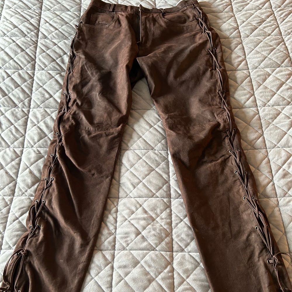 Men's Nubuck Leather Pants side lace up 32x34